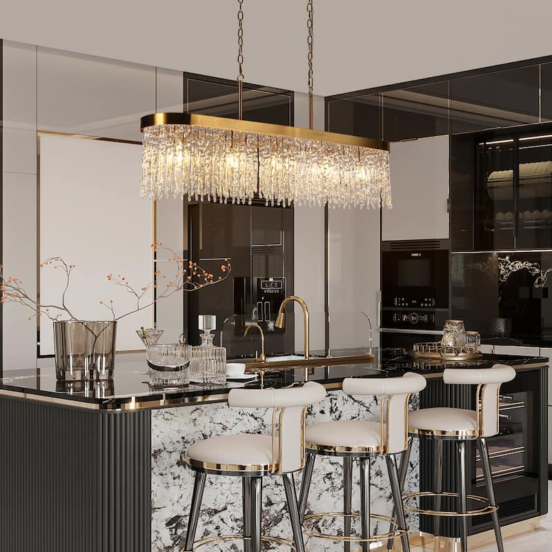 Modern 5-Light Crystal Chandelier Island Lights for Kitchen Island - Gold - 43.3" W x 19.2" H x 10" D