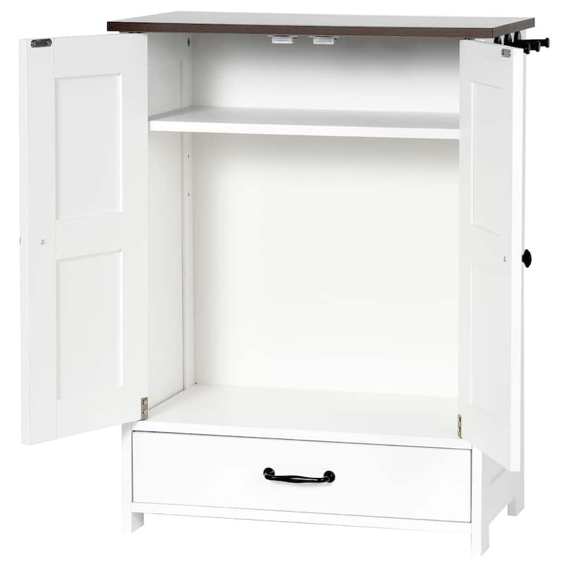Dog Feeding Station, Dog Food Storage Cabinet with Hidden Dog Bowls, Adjustable Panel, Hooks, for Medium Sized Dogs