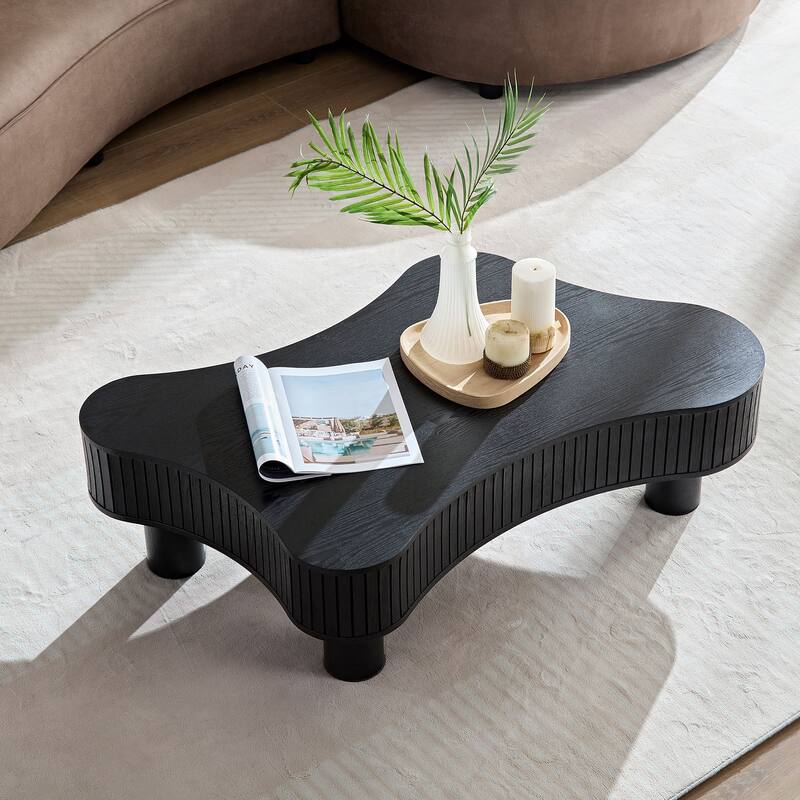 42.52 Inch Modern Wooden Handcraft Drum Coffee Table Irregular Shaped Coffee Table,Small Coffee Table with Sturdy Pedestal
