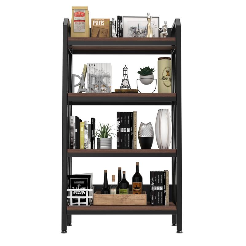 4-Tier Kitchen Storage Rack with Black Metal Frame and Brown Wooden Shelves Perfect for Pantry - 33.5”L x 15.8”W x 55.1”H