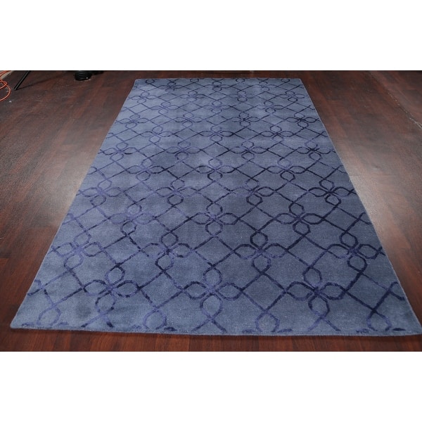 Navy Blue Wool Silk Modern Trellis Area Rug Oriental Hand Tufted 5 0 X 8 0 On Sale Overstock 31705035