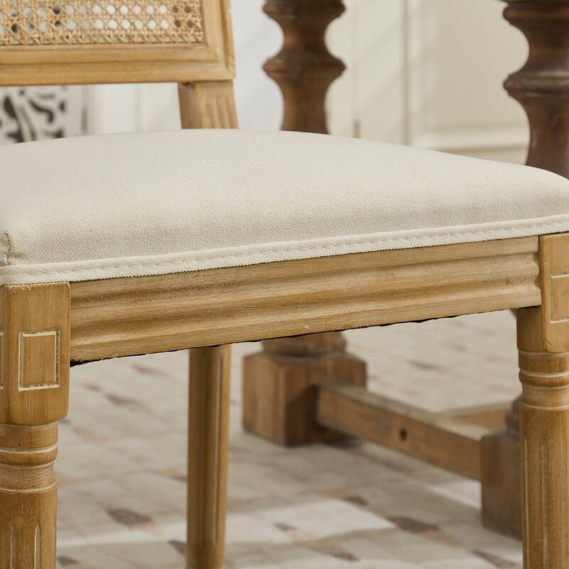 French Decor Chairs Set Of 2,Louis Dining Chairs With Square Rattan Backrest And Exquisitely Carved Solid Wood Frame