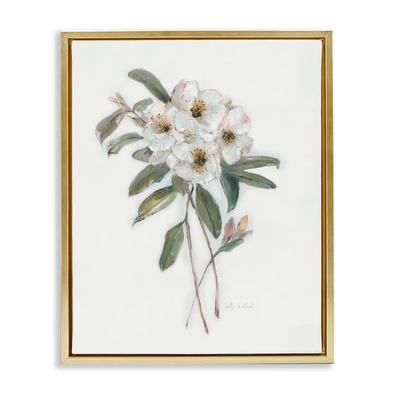 Stupell Flower Sprig Bundle Framed Floater Canvas Wall Art Design By Sally Swatland - 25 x 31 - Gold