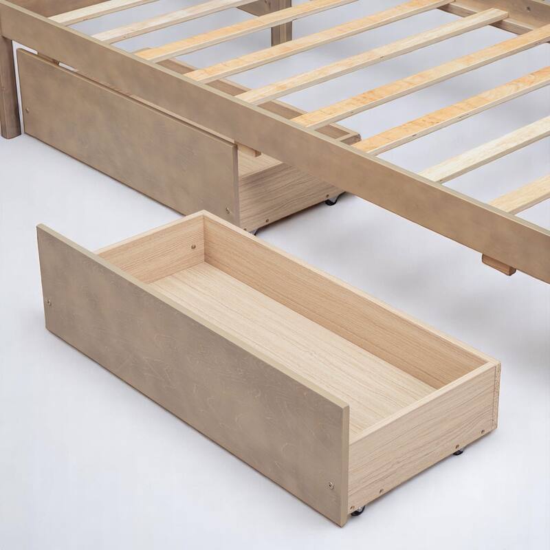 Twin L-Shaped Wooden Platform Bed with Storage Drawers - No Box Spring Needed, Space-Saving Layout