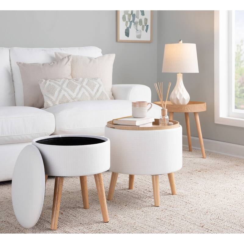 Tray Contemporary Storage Ottoman with Matching Stool in Fabric and Wood Legs by LumiSource