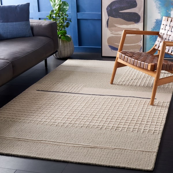 slide 2 of 8, SAFAVIEH Handmade Genre Gunn Mid-Century Modern Wool Rug 3' x 5' - Beige/Grey - Rectangle
