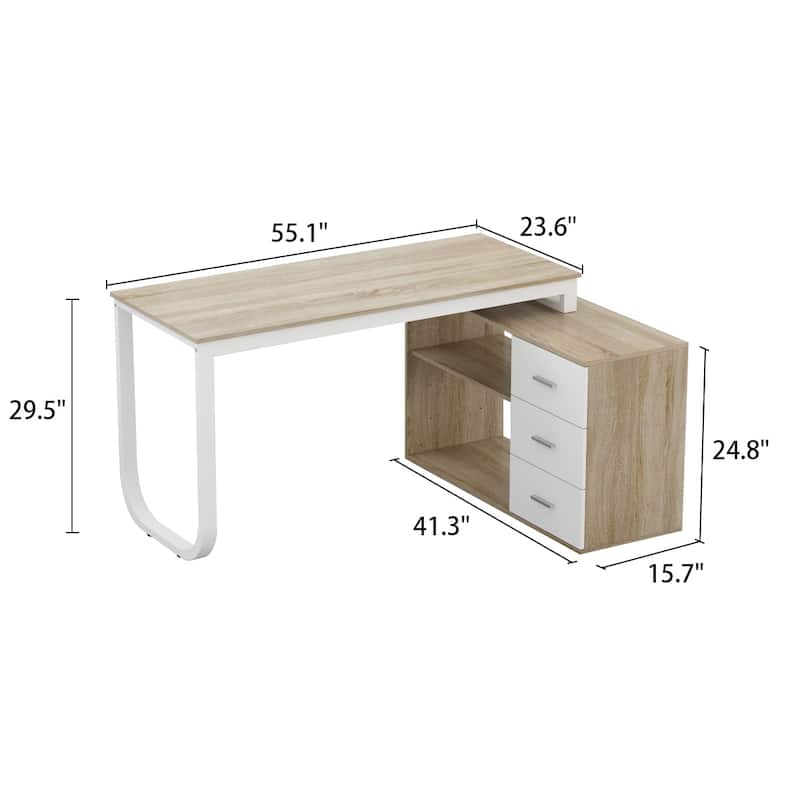 55" L-Shaped Computer Desk - Storage Workstation - 5 Colors Large