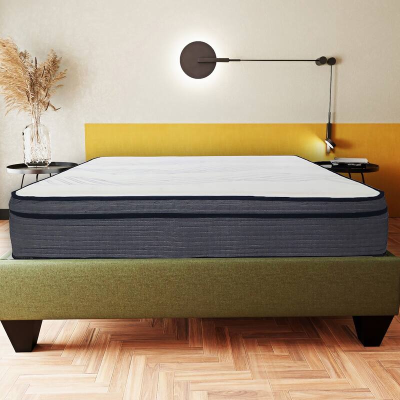 14" Hybrid Plush Foam Soft Polyester Knit Cover Mattress - White/Grey - King