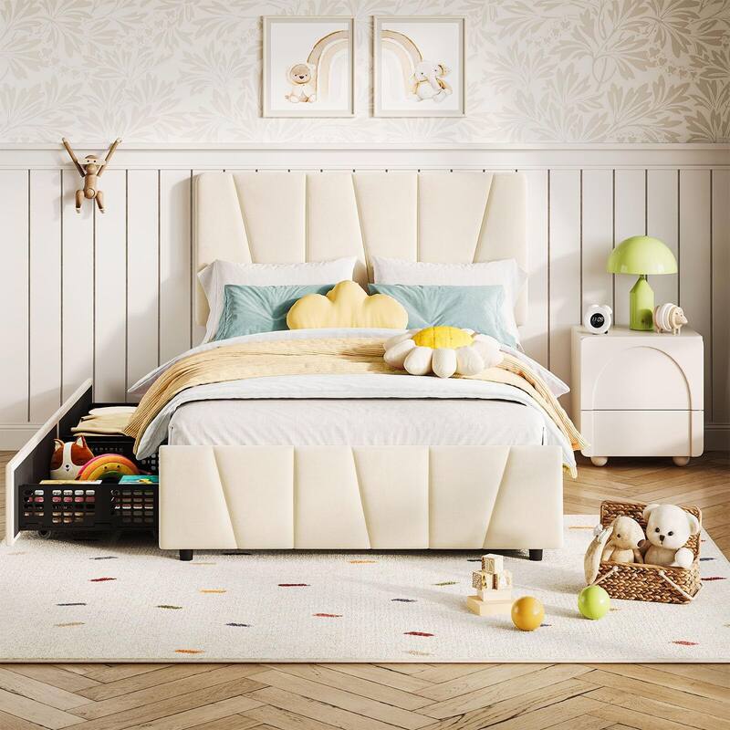 Platform Bed Frame with 4 Storage Drawers and Headboard