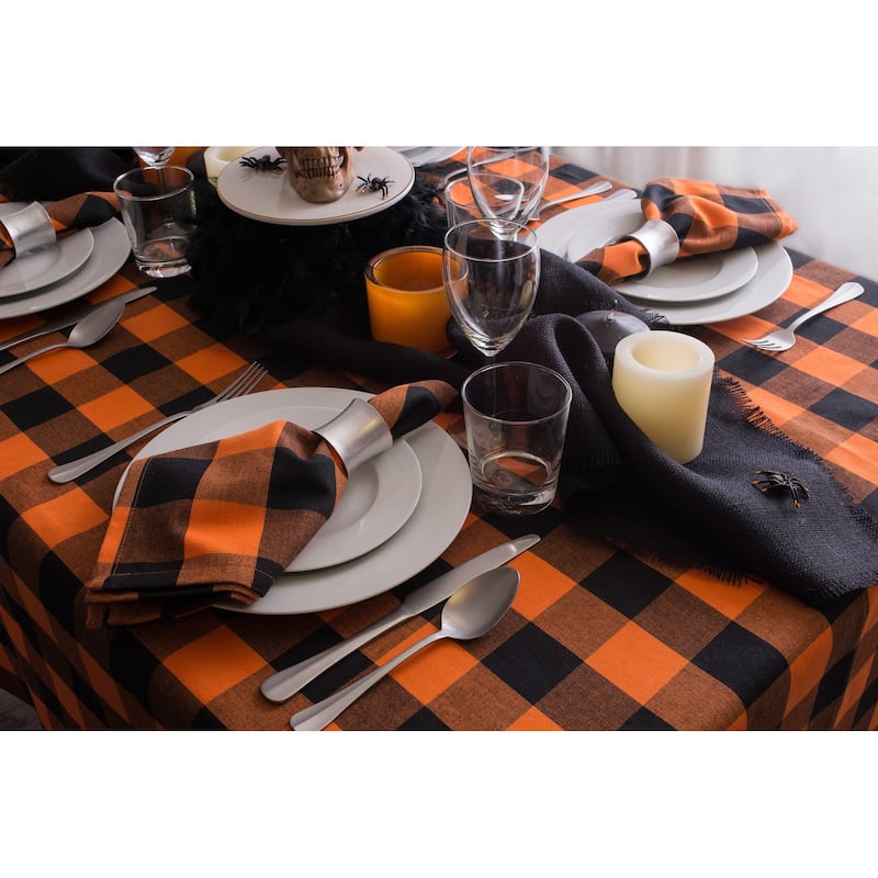 Buffalo Check Halloween Cotton Tablecloth - 84" - Orange and Black