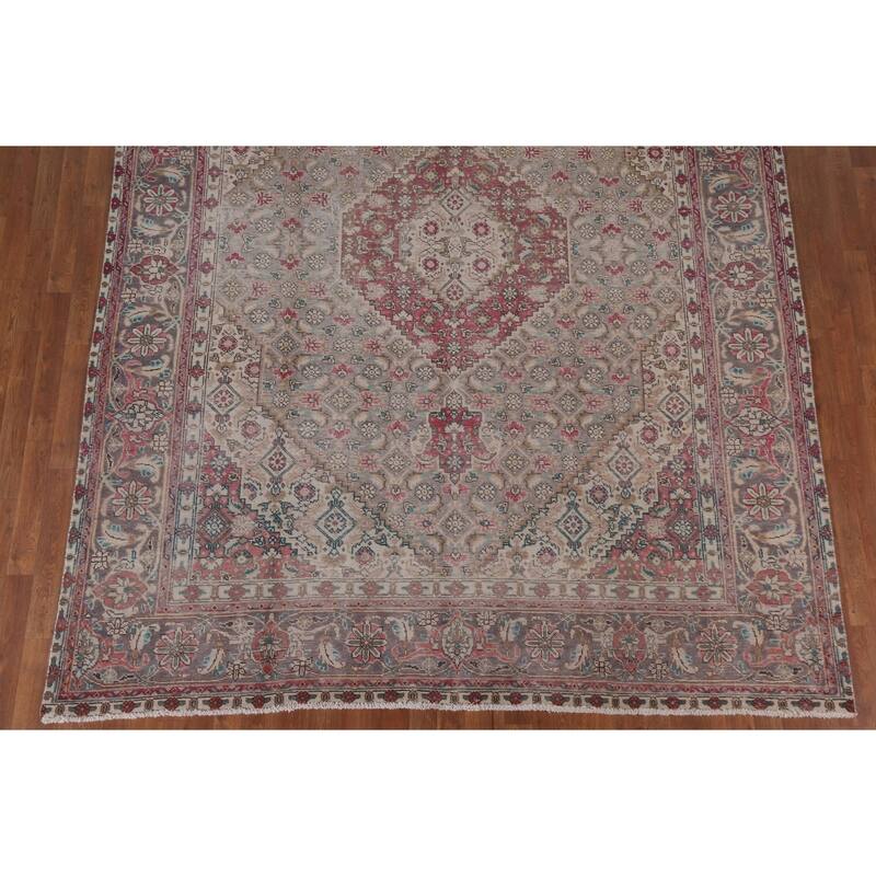 Hand Knotted Oriental 100% Wool Carpet Traditional Medallion Greys & Charcoal Tabriz Area Rug - 10' 9'' X 8' 1''