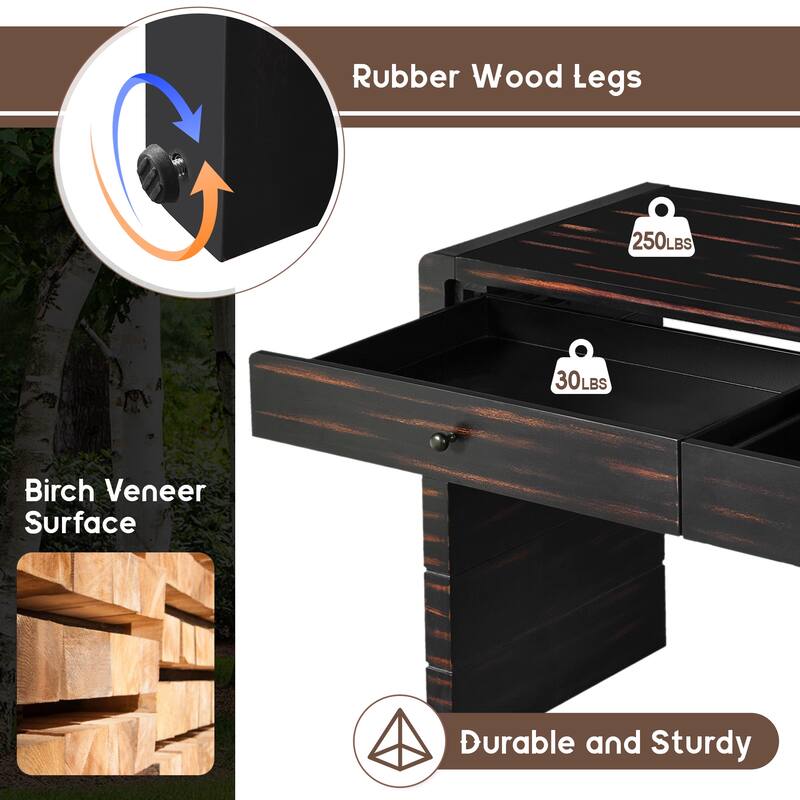 Farmhouse Rustic Console Table, Curved Storage Side Table with 2 Drawers, for Entryway, Hallway and Living Room