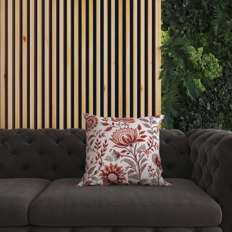Red And Grey Sanganeri Block Print Faux Suede Throw Pillow Zipper