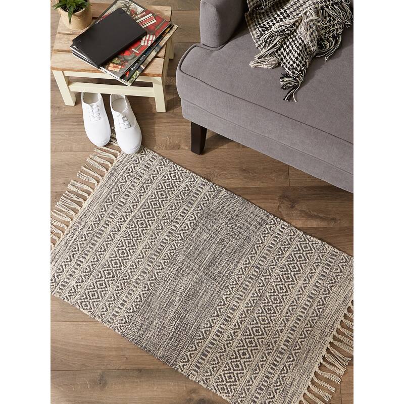 DII Black Ticking Stripe Hand-Loomed Rug 2x3 Ft - 24.0 In. L X 36.0 In. W X 0.2 In. H