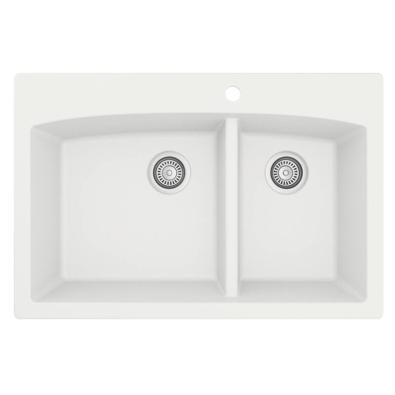 Karran Drop-In Quartz 33 in. 1-Hole 60/40 Double Bowl Kitchen Sink Kit