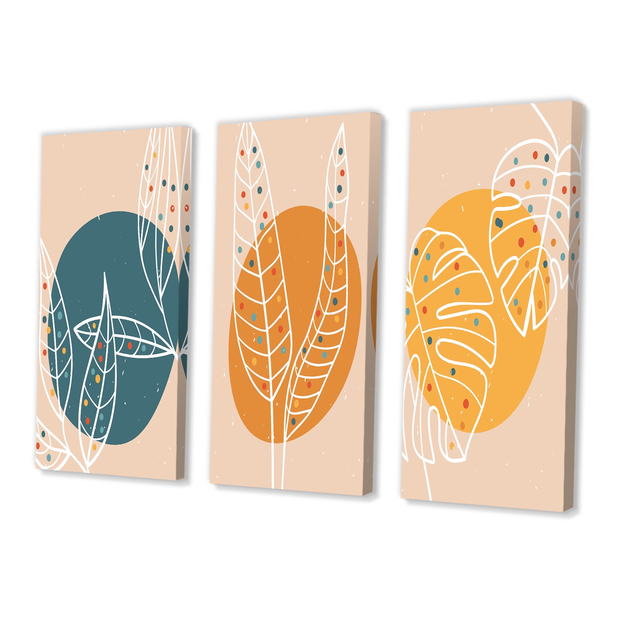 Designart White Botanical Silhouettes on Retro Colors I - Vibrant Floral Art Print for Modern Home Decor-image