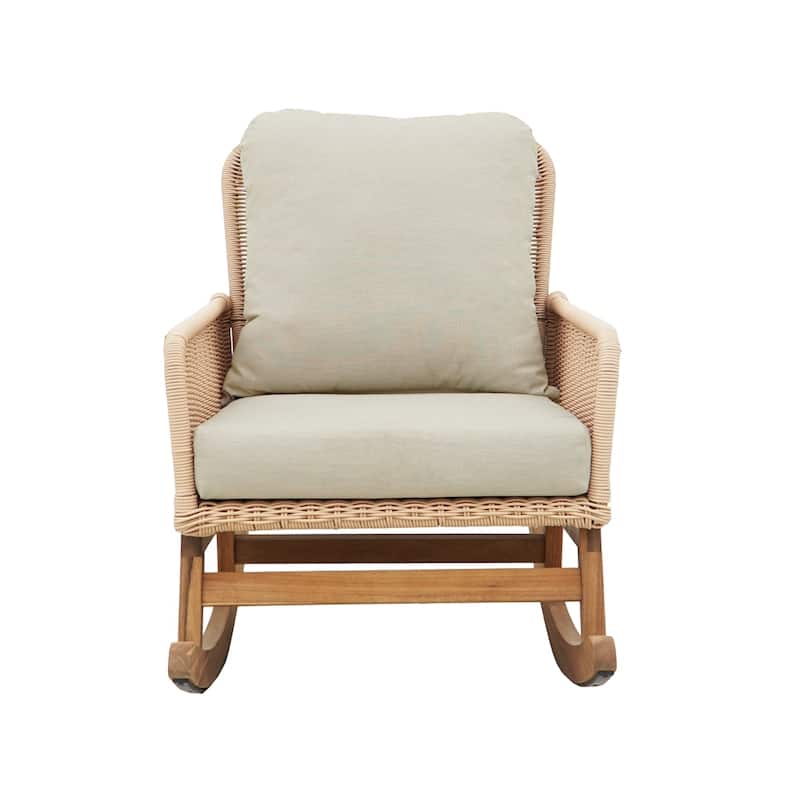 [Set of 2] Contemporary Minimalist Beige Wicker Rocking Chair