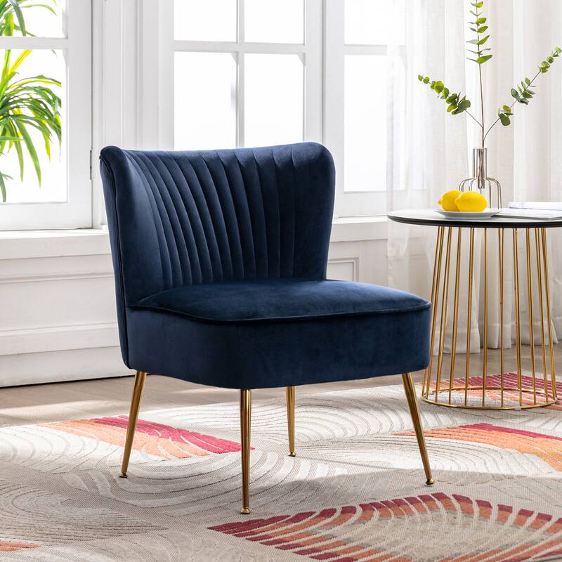 Heaven Contemporary Velvet Upholstered Accent Chair - Navy Blue