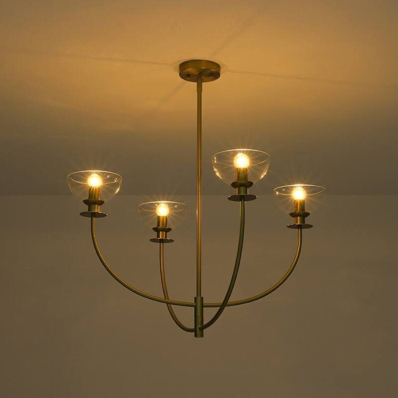 Modern 4-Light Cup Shape Clear Glass Arc Metal Chandelier - 29.7 in