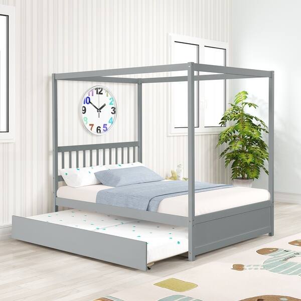 slide 2 of 12, Full Size House Bed with Twin Trundle, Solid Wood Platform Frame with Headboard, No Box Spring Required Black