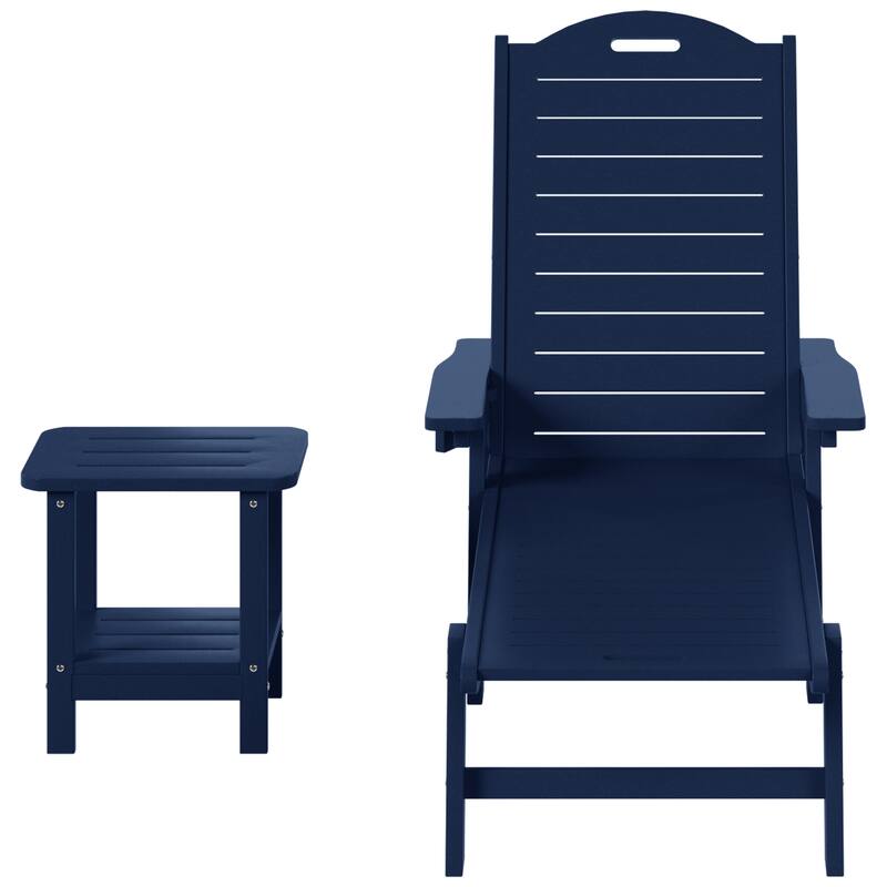 Brighton Outdoor 2-Piece Poly Reclining Chaise Set with Wheels & Cup Holder - Navy Blue