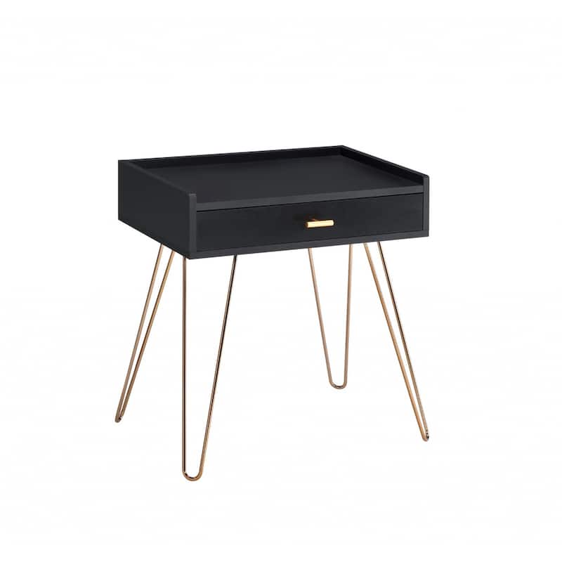 24" Gold And Black End Table With Drawer - Black and Gold