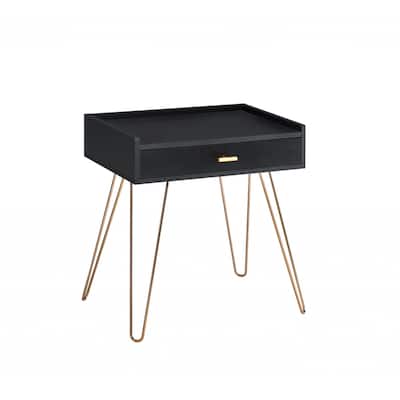 24" Gold And Black End Table With Drawer - Black and Gold