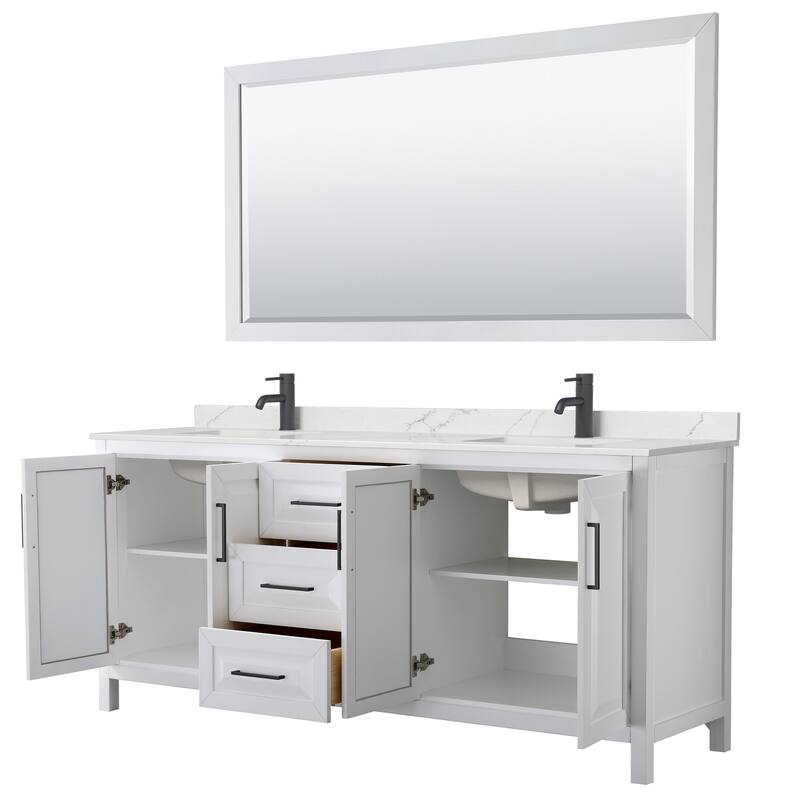 Daria 80-inch Double Vanity, Single Hole Quartz Top, 70-inch Mirror