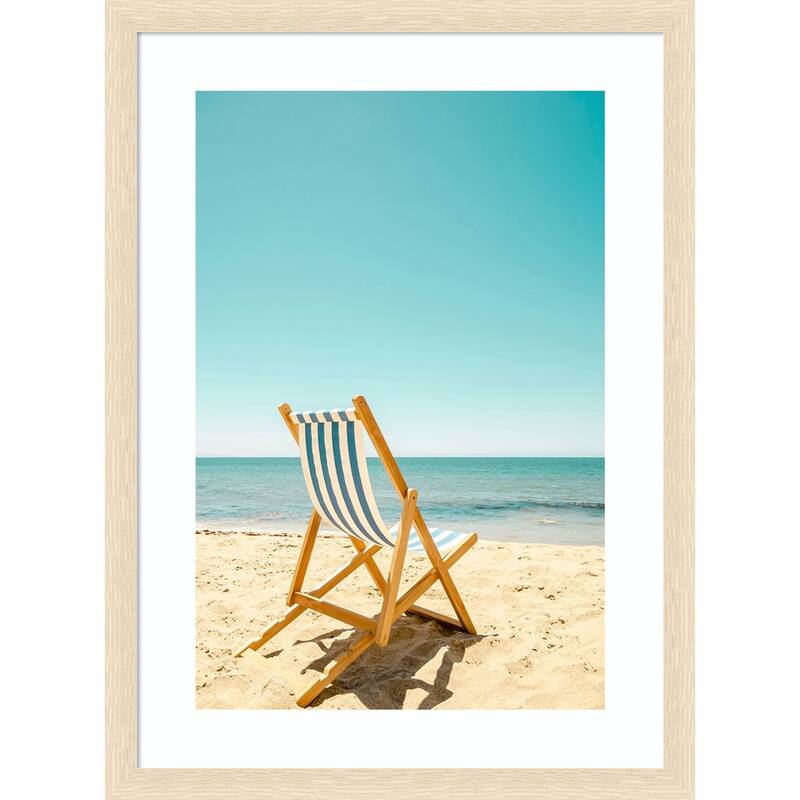 Seclusion by the Ocean by Elena Chukhlebova Wood Framed Wall Art Print - Woodgrain Stripe Blonde
