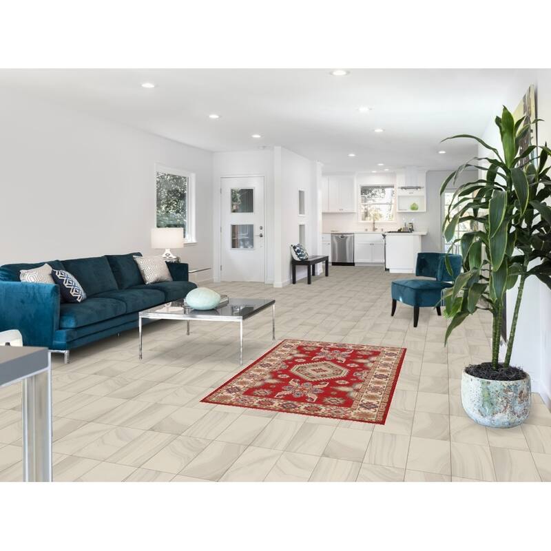 Geometric Red Kazak Accent Rug Handmade Wool Carpet - 3'2" x 5'1"