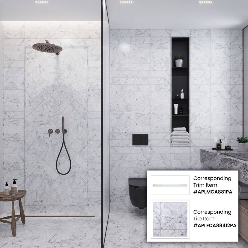 Apollo tile 0.5 x 12 Grandis Polished White Bianco Carrara Marble Tile (0.5 sq ft/case) - 10 Pack