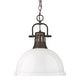 preview thumbnail 1 of 9, Golden Lighting 3602-L RBZ Duncan 14" Wide Pendant Rubbed Bronze / White