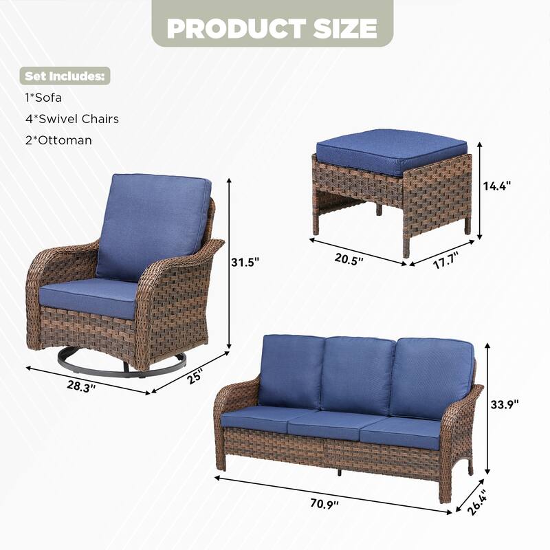 Pocassy Outdoor Patio Furniture Set PE Wicker Sofa Set