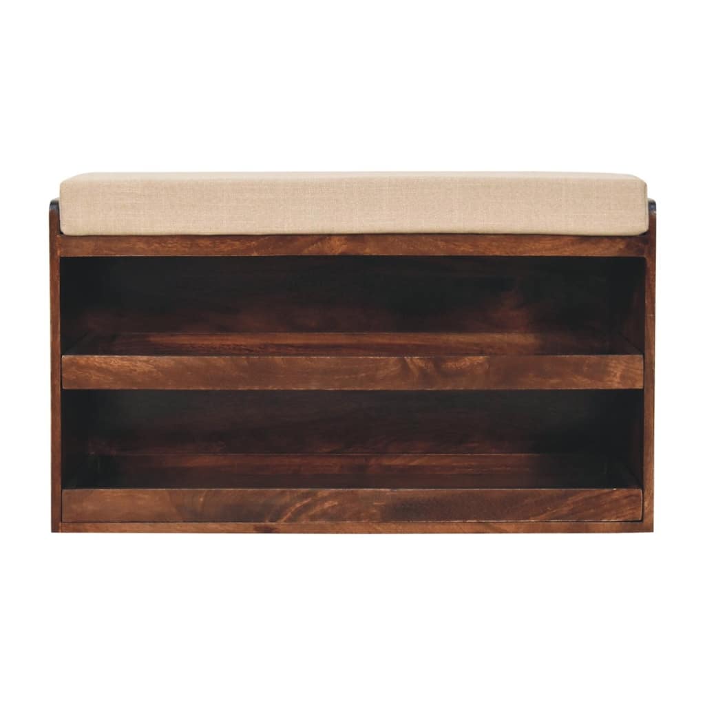 Artisan Furniture Solid Wood California Walnut & Mud Linen Pull out Shoe Bench