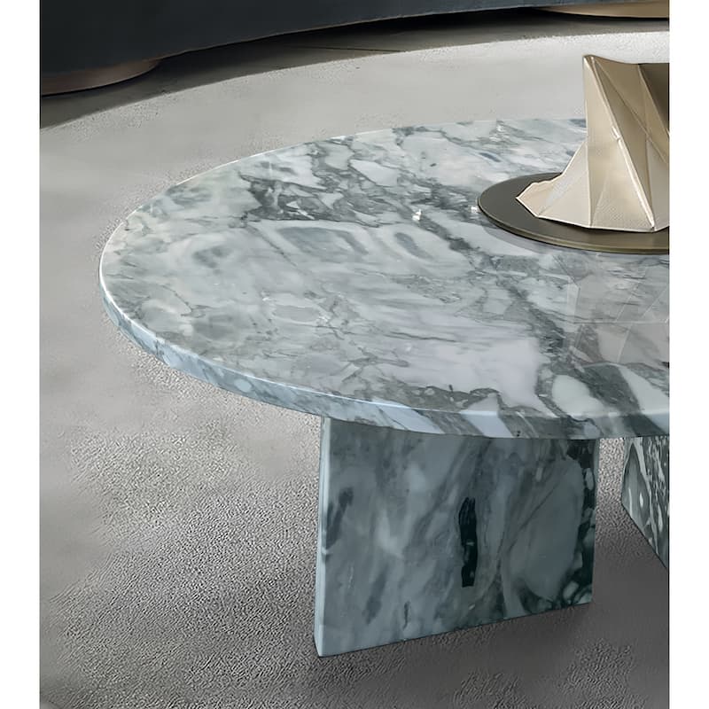 Roomfitters Marble Coffee Table Set, Round Living Room Tables, Solid Stone Modern Accent Table Set, Genuine Marble