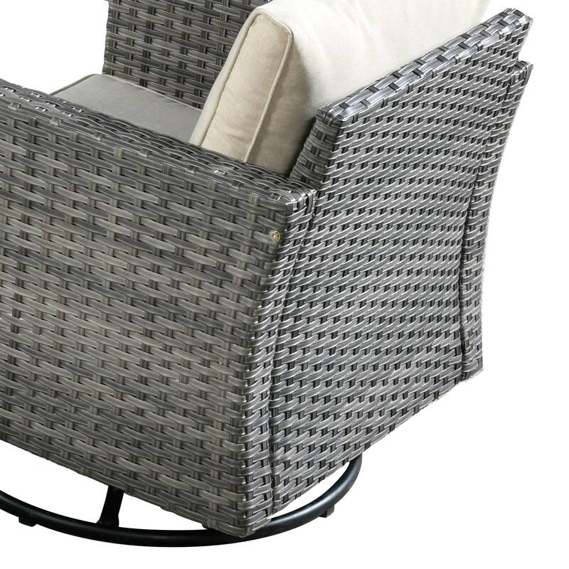 HOOOWOOO 9-piece Grey Wicker Patio Outdoor Sectional Set with Swivel Rocking Chair