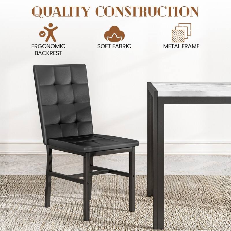 Grondin Faux Marble Kitchen Table And Chairs Set for 4, Modern Dining Room Table With 4 Armless Upholstered Dining Chairs