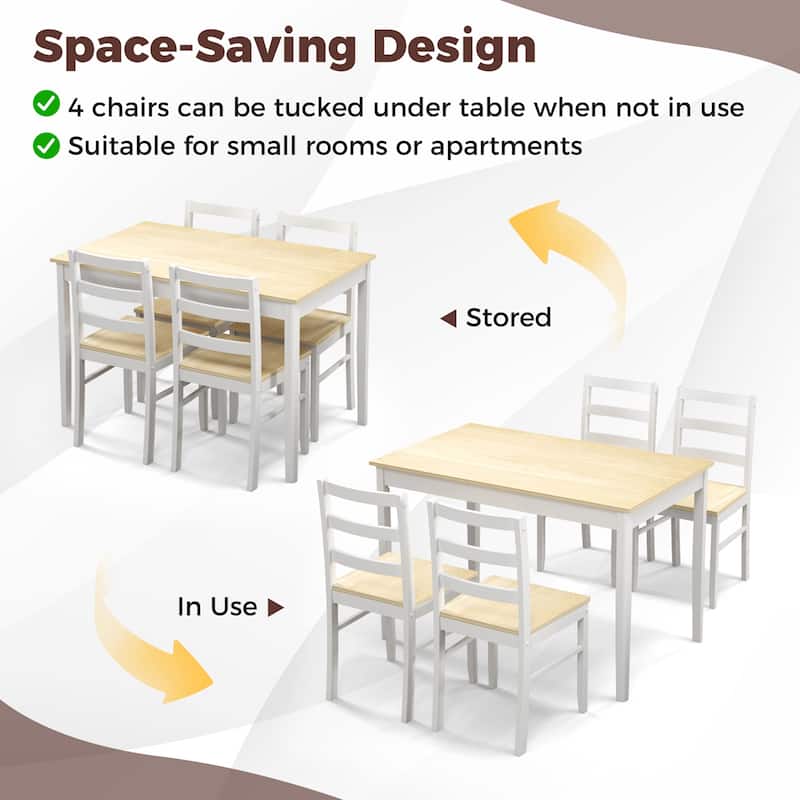 Costway 5-Piece Dining Set Solid Wood Kitchen Furniture with