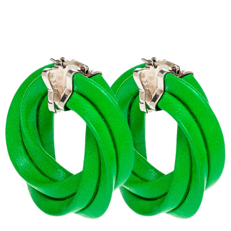 Bottega Veneta Twisted Hoop Earrings - Parakeet Green and Silver - Parakeet Green and Silver