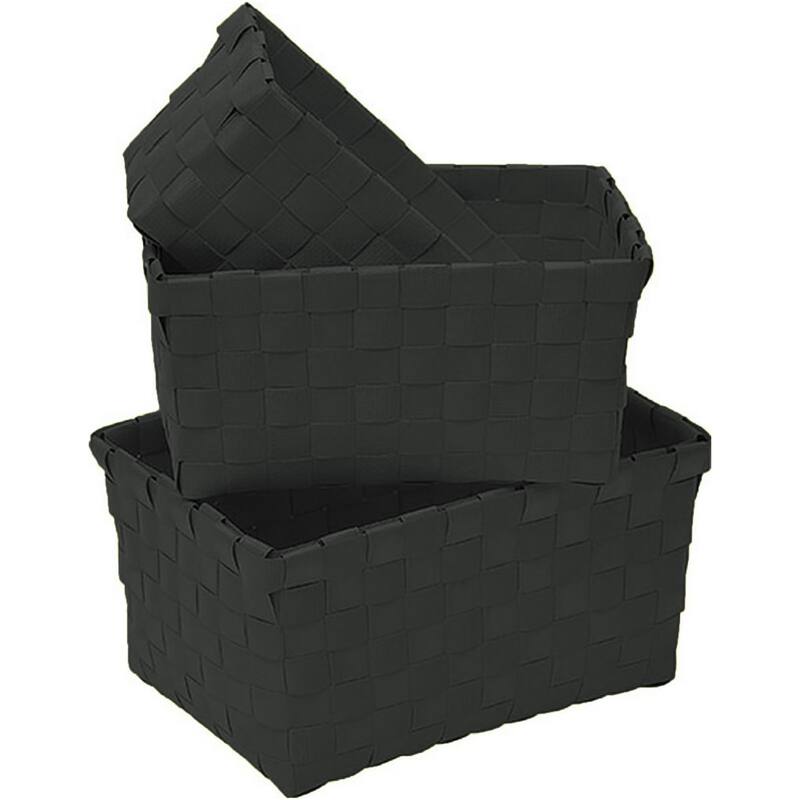 Checkered Woven Strap Storage Baskets (Set of 3) - 7.8 L x 5.3 W x 4.2 H - Black