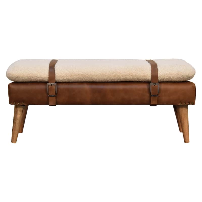 Artisan furniture soild wood,leather Boucle Buffalo Hide Leather Bench