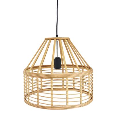 VIP Bamboo 14.5 in. Brown Hanging Cylinder Light