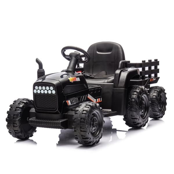 slide 2 of 36, 200w*2motor, 24V Electric Tractor Toy with Trailer Black