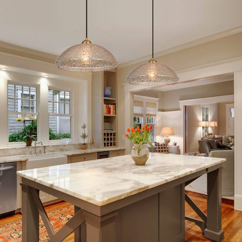 Modern Dome 1-Light Glass Pendant Light Single Chandelier - W14.6"