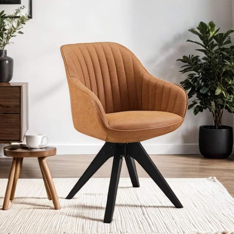 Art Leon Modern Wood Swivel Chair with Oak Legs - BROWN
