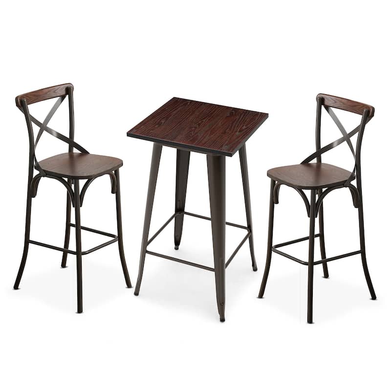Carbon Loft Greenwood Industrial Metal Pub/Bar Table With Elm Top