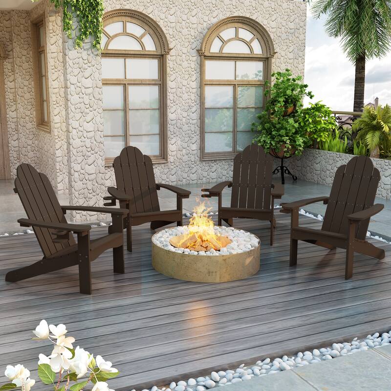 LUE BONA Patio HDPS Adirondack Chair Plastic Weather Resistant Outdoor Chairs Set of 4 - 30 in.W x 35 in.D x 36.5 in.H - Dark Brown
