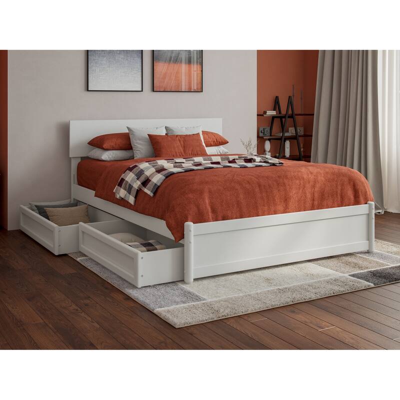 Wesley Platform Bed with Panel Footboard and Storage Drawers - White - Full