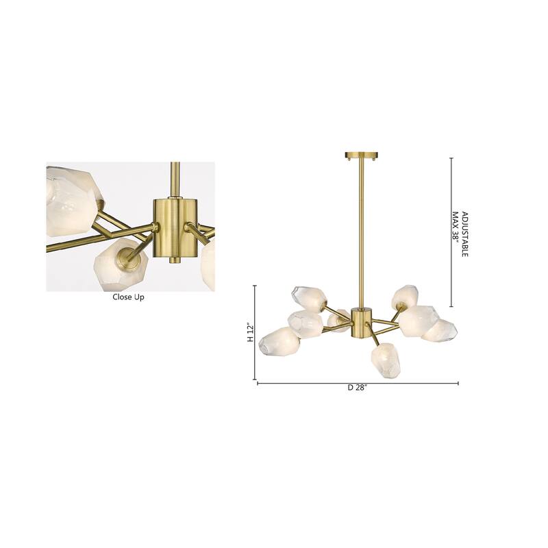 8-Light Gold Iron Chandelier With Glass Shades