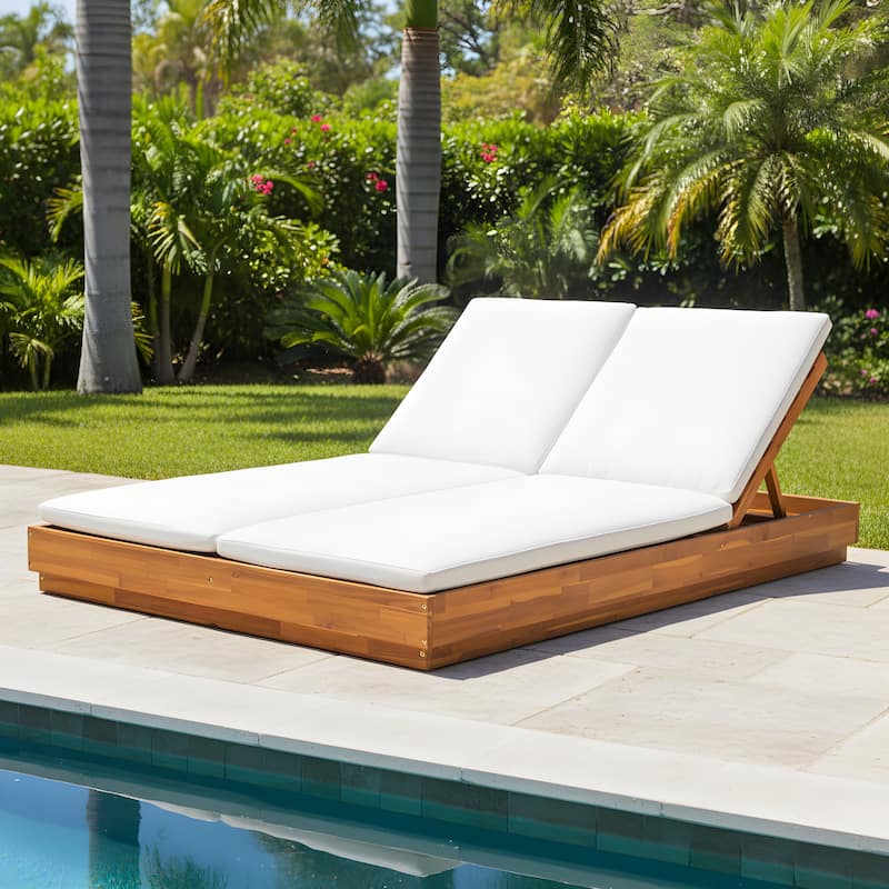 Christopher Knight Home - Xena Outdoor 1-Piece Acacia Wood Double Sunlounge with Adjustable Backrest & Removable Cushion - Light Brown
